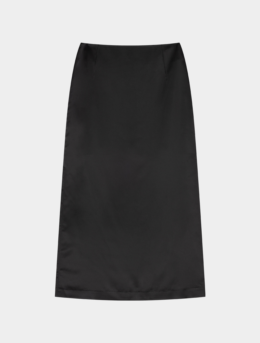 Satin slit long skirt (black)
