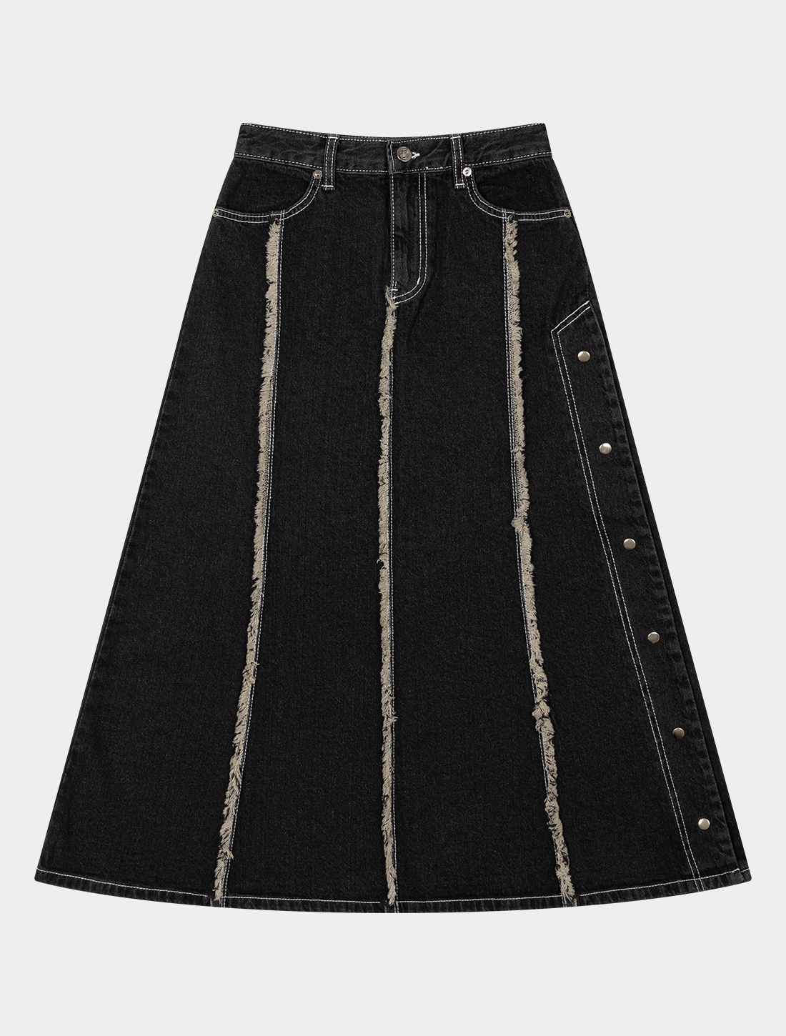 Denim line play snap point skirt (black)
