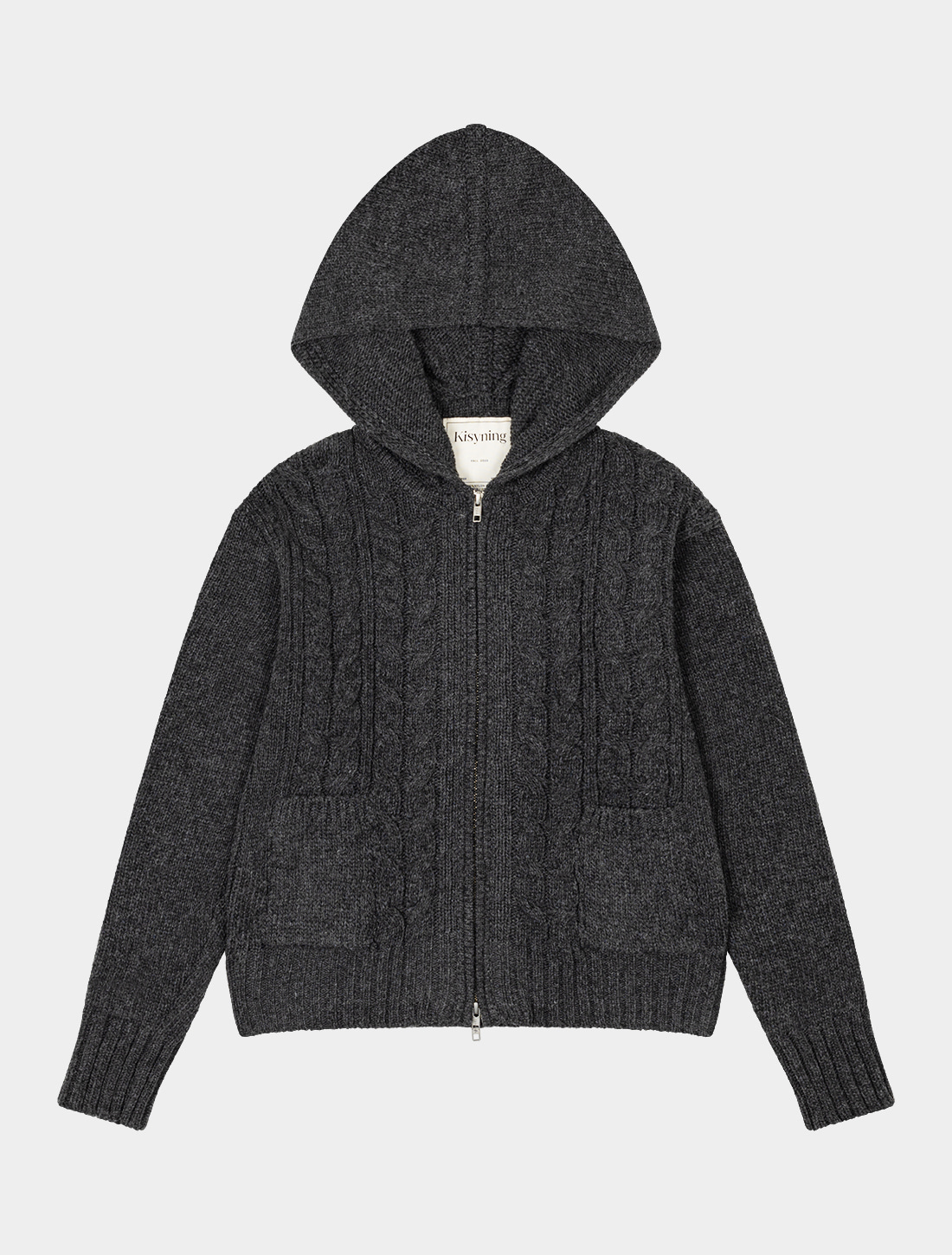 Two Way Hoodie Zip-Up Knit Cardigan (charcoal)